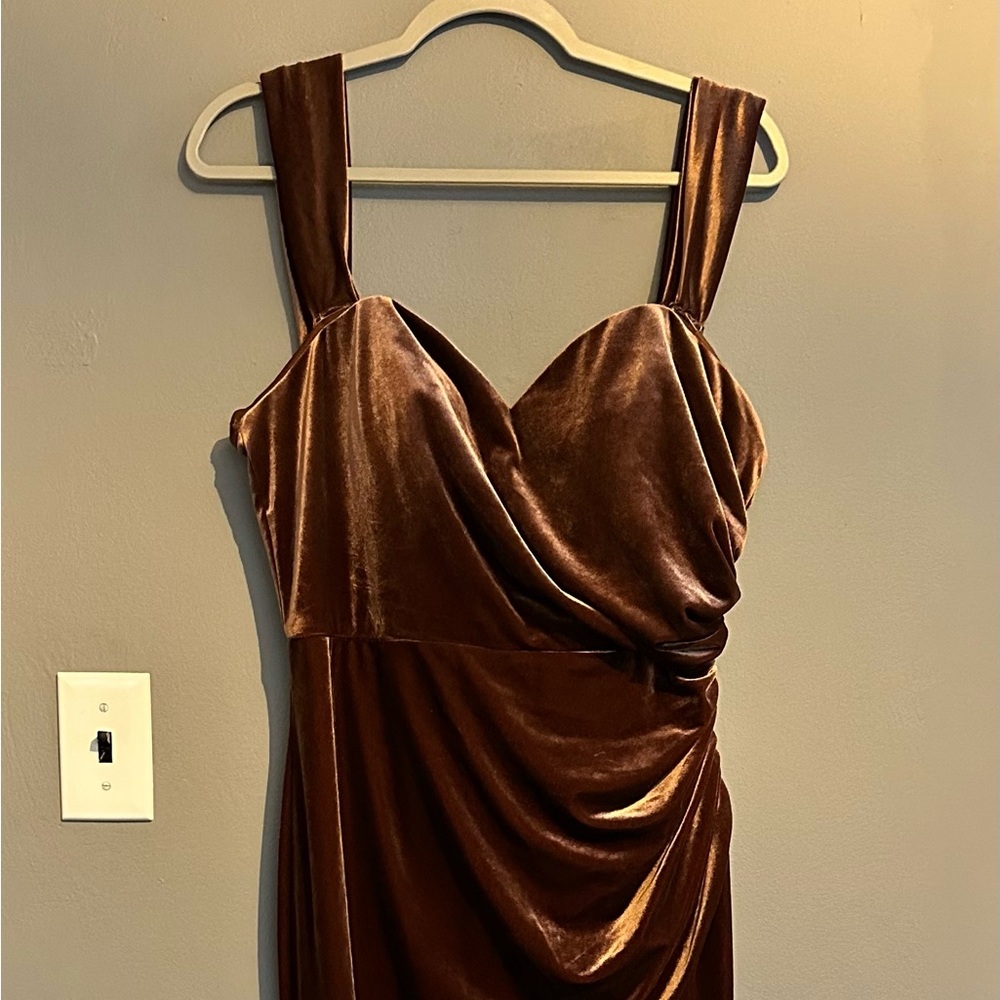 Revelry Ariel Convertible Velvet Bridesmaid Dress in Mahogany - size 12 petite